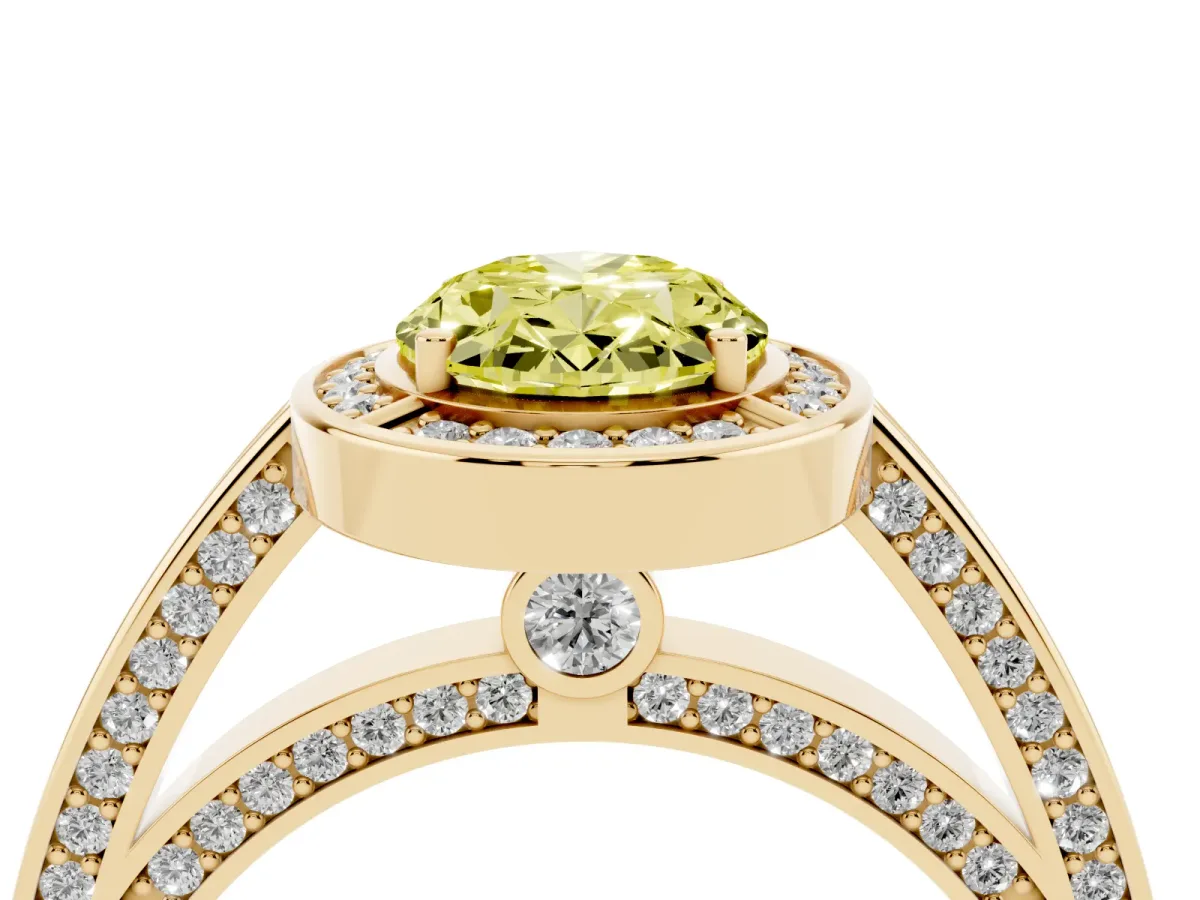 Fancy Yellow Oval Cut Cut Halo Pave Split Shank Prong Setting Ring Yellow gold