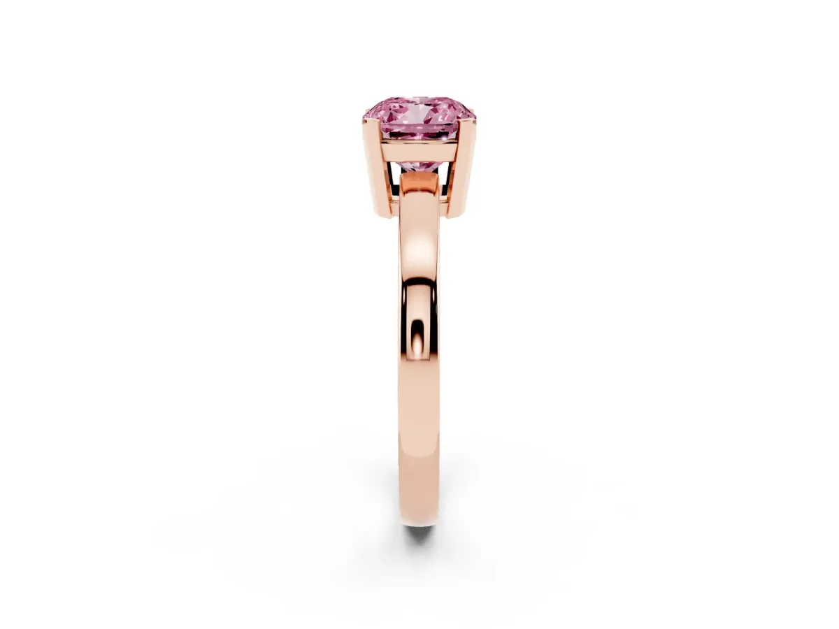 Fancy Pink Cushion Cut Cut Solitaire Ring with Four-Prong Setting and Classic Band Rose gold