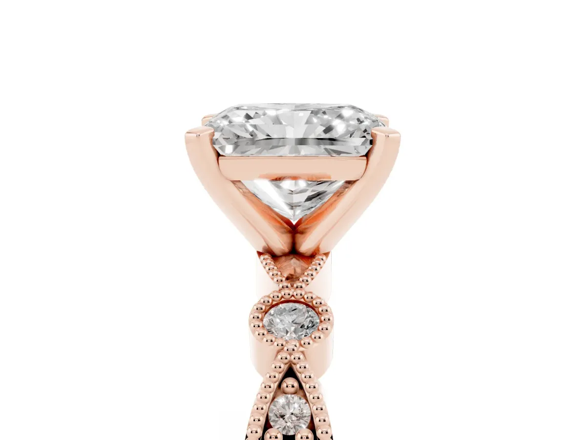 Radiant Cut Milgrain Bezel Diamond Engagement Ring with Solitaire Prong Setting Rose gold