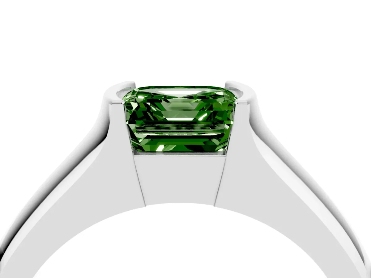 Fancy Green Asscher Cut Solitaire Bezel Set Diamond Ring with Wide Band Platinum
