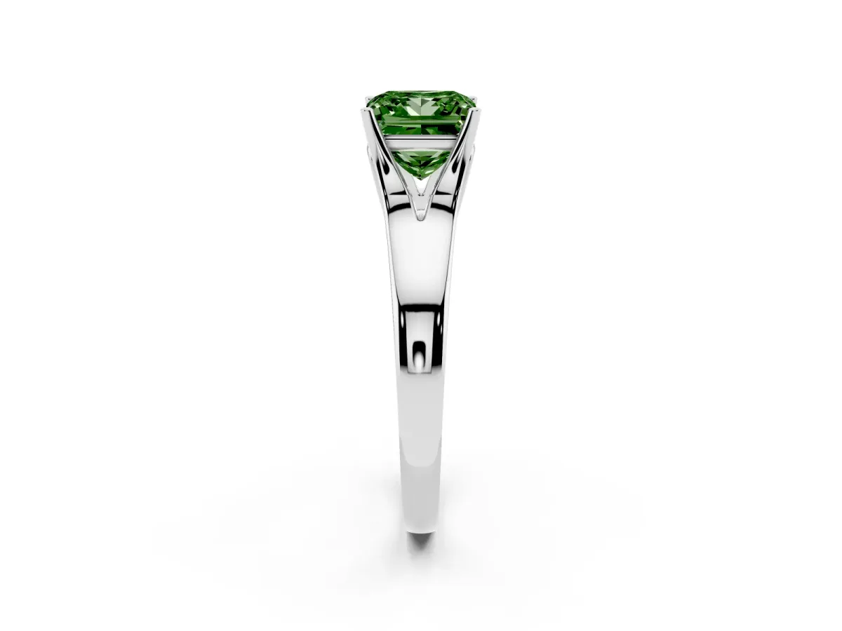 Fancy Green Princess Cut Solitaire Diamond Ring with Cathedral Band and Four-Prong Setting Silver