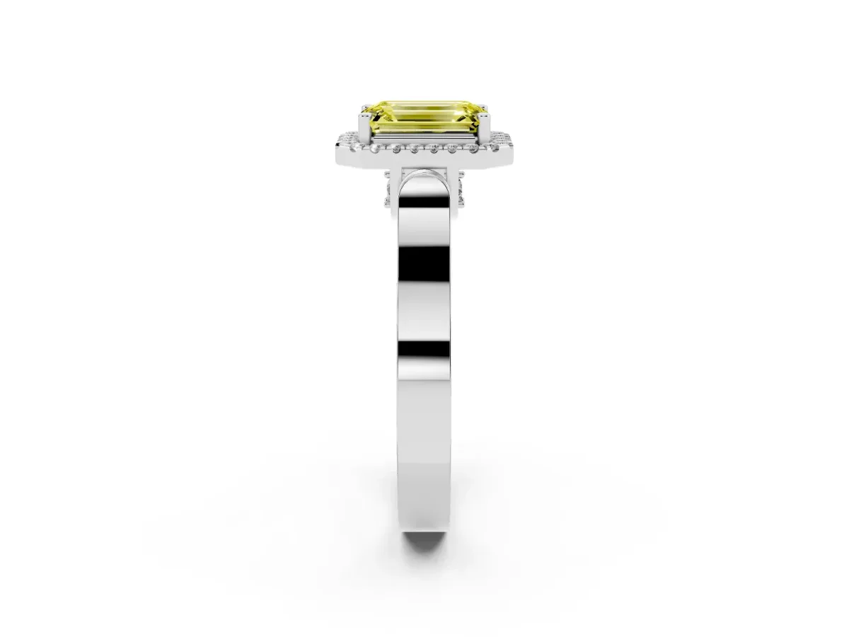 Fancy Yellow Emerald Cut Halo Pave Split Shank Prong Setting Ring Platinum