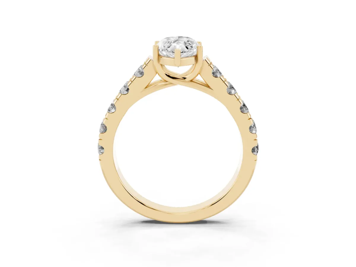 Marquise Cut Cut Diamond Solitaire Ring with Micro Pave Band and Prong Setting Yellow gold
