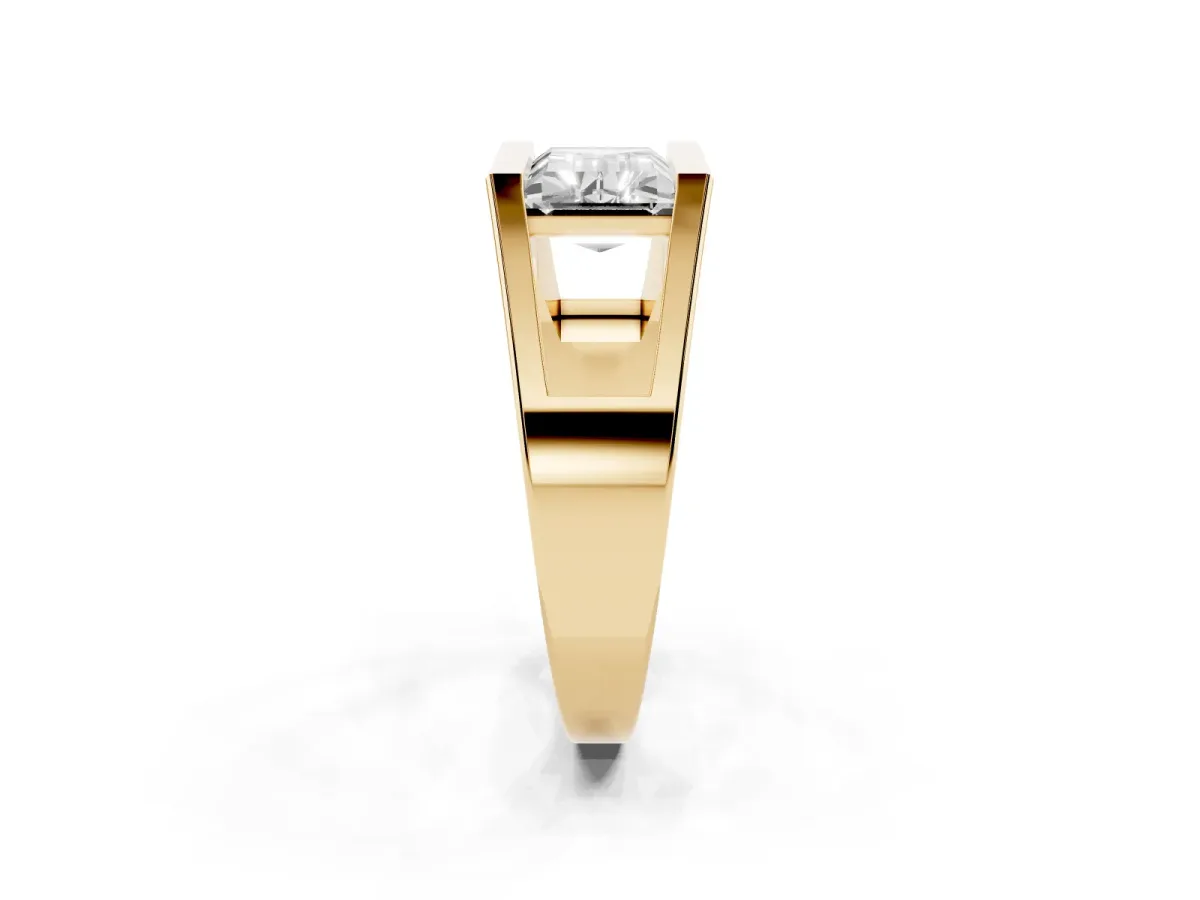 Baguette Diamond Geometric Solitaire Ring Yellow gold