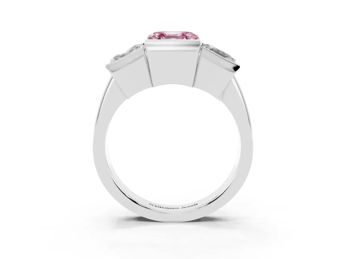 Fancy Pink Three Stone Asscher Cut Cut Channel Set Diamond Ring Platinum