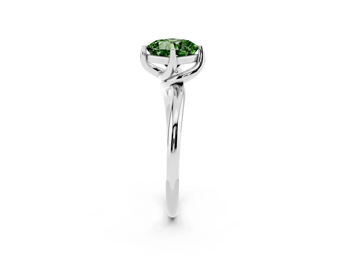 Fancy Green Cushion Cut Diamond Solitaire Engagement Ring with Four-Prong Setting and Classic Band Platinum
