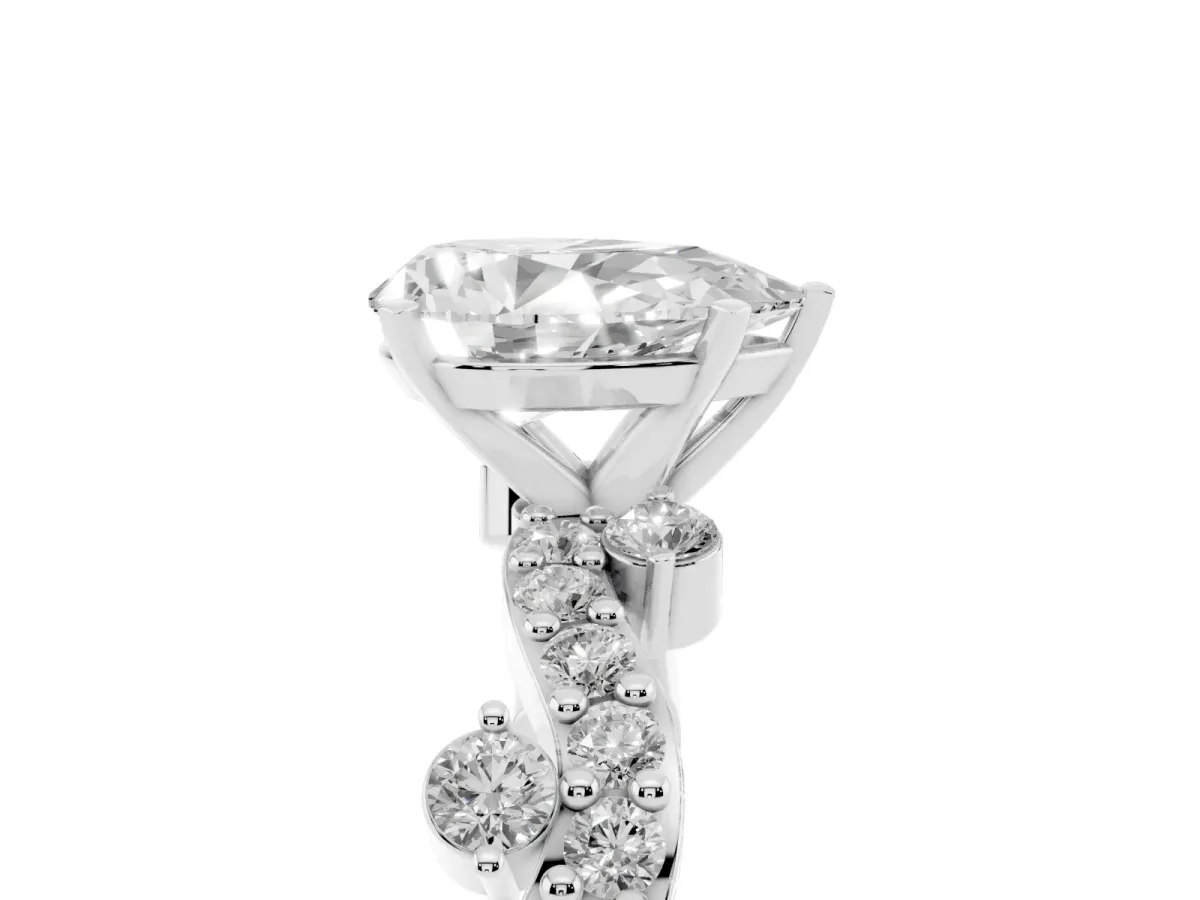 Pear Cut Cut Solitaire Diamond Twisted Band with Pave Setting Silver