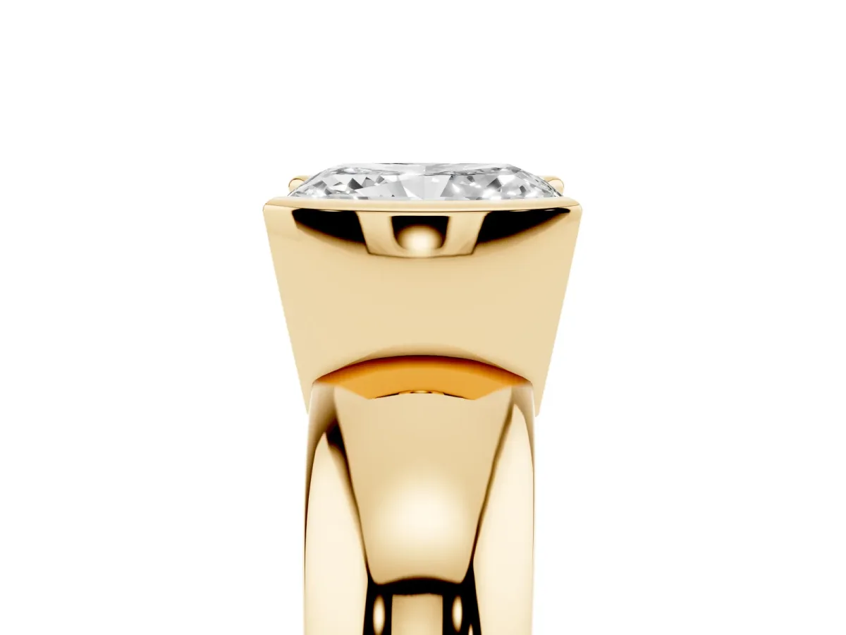 Radiant Cut Solitaire Tension Set Diamond Ring with Wide Band Yellow gold