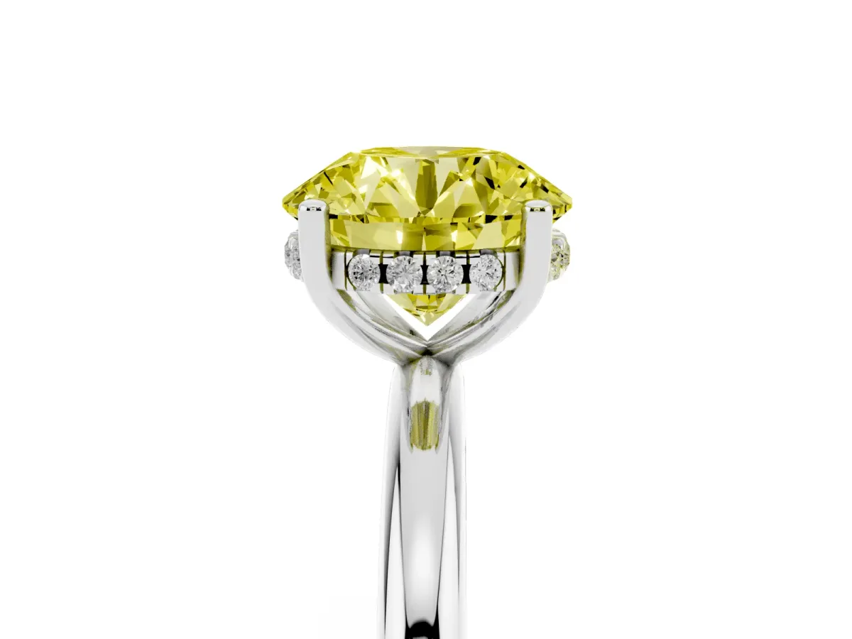 Fancy Yellow Round Cut Cut Solitaire Engagement Ring with Four-Prong Setting and Classic Band Silver