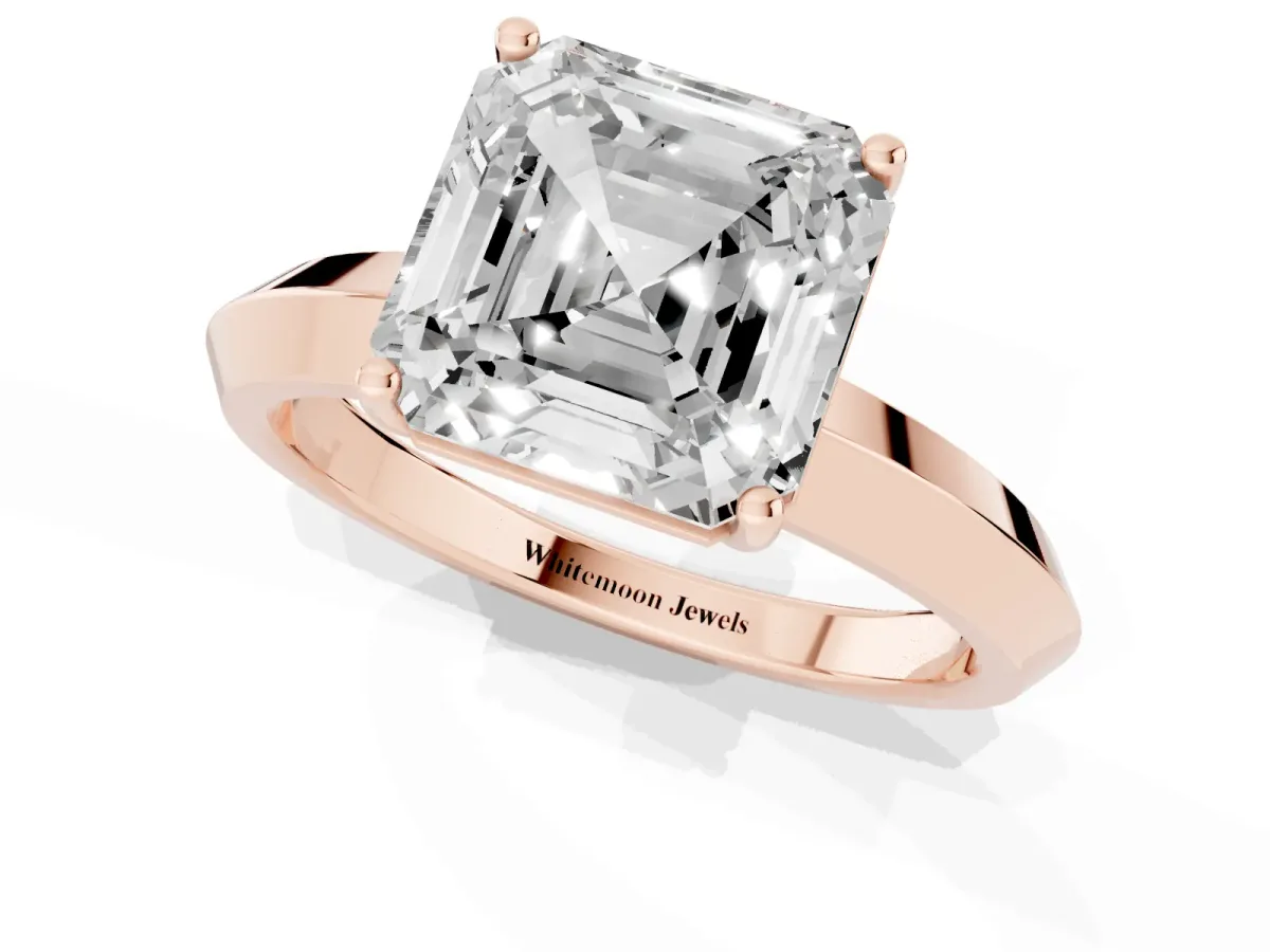 Asscher Cut Cut Solitaire Engagement Ring with Flat Band and Four-Prong Setting Rose gold