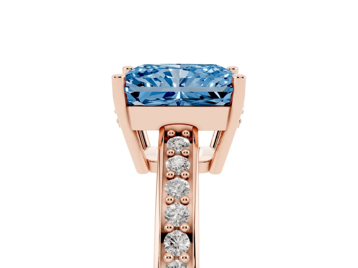 Fancy Blue Radiant Cut Solitaire Pavé Band Prong Setting Ring Rose gold