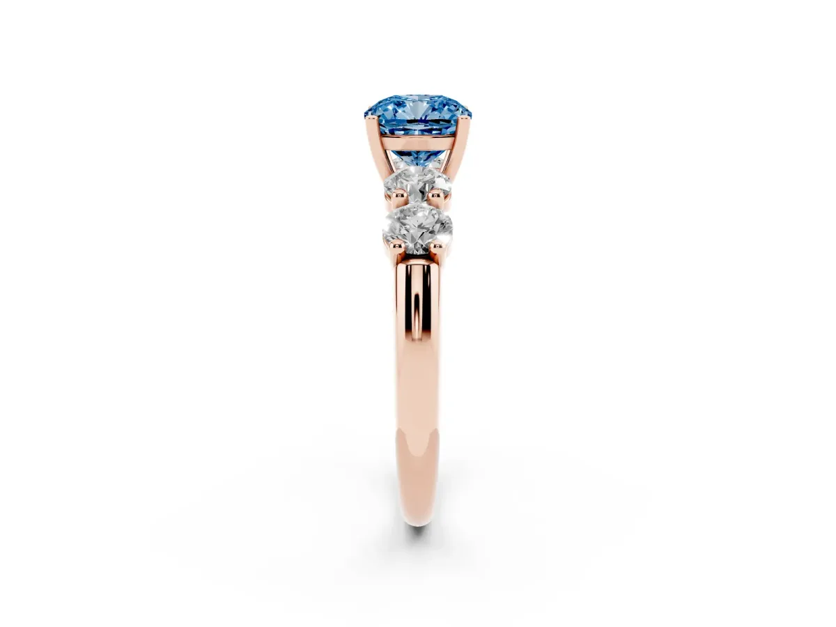 Fancy Blue Cushion Cut Cut Five-Stone Prong Set Diamond Ring with Classic Band Rose gold