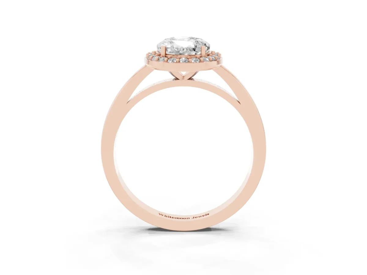Oval Cut Halo Diamond Ring with Solitaire Band and Prong Setting Rose gold