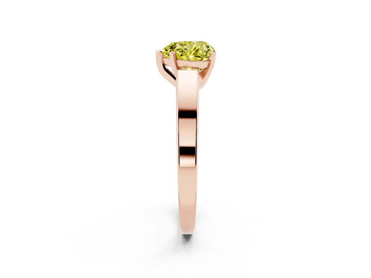Fancy Yellow Heart Cut Solitaire Engagement Ring with Four-Prong Setting and Tapered Band Rose gold