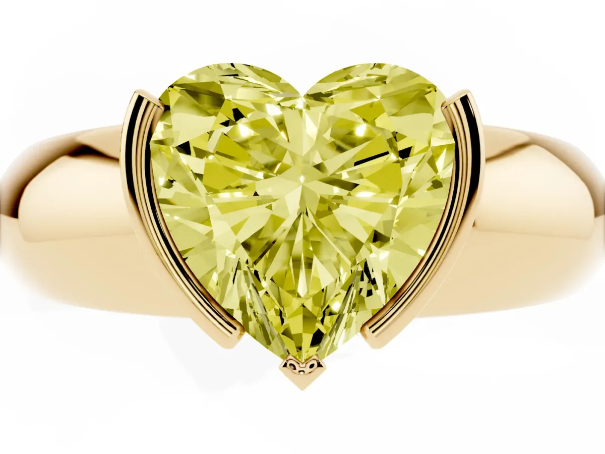 Fancy Yellow Heart Cut Solitaire Tension Set Diamond Ring with Wide Band Yellow gold