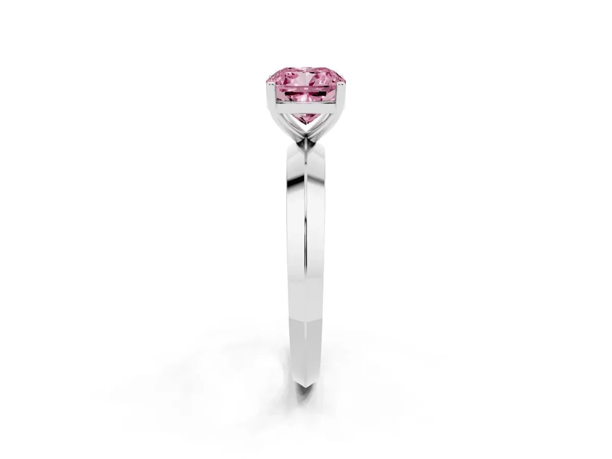 Fancy Pink Cushion Cut Cut Solitaire Engagement Ring with Flat Band and Four-Prong Setting Silver