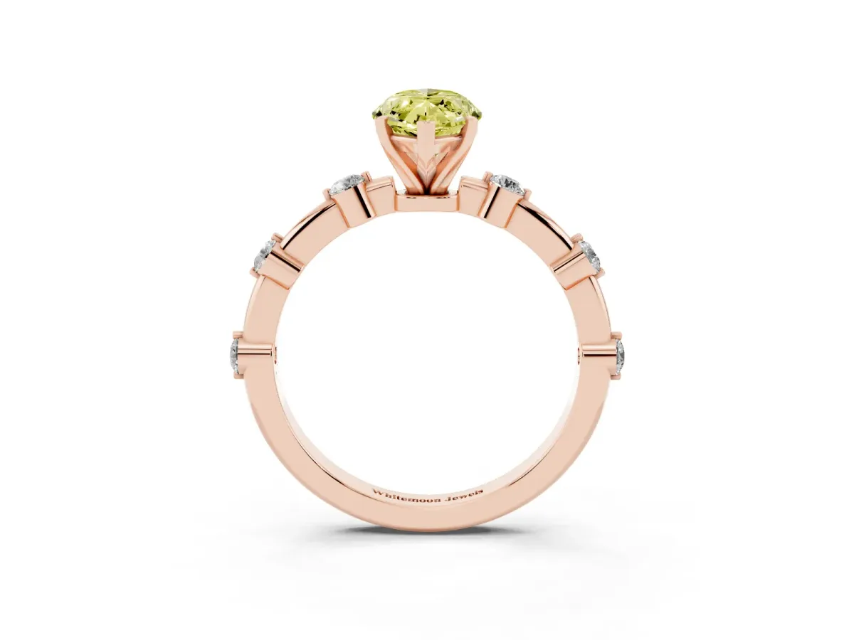 Fancy Yellow Marquise Cut Solitaire Diamond Ring with Bezel Set Side Stones and Prong Setting Rose gold