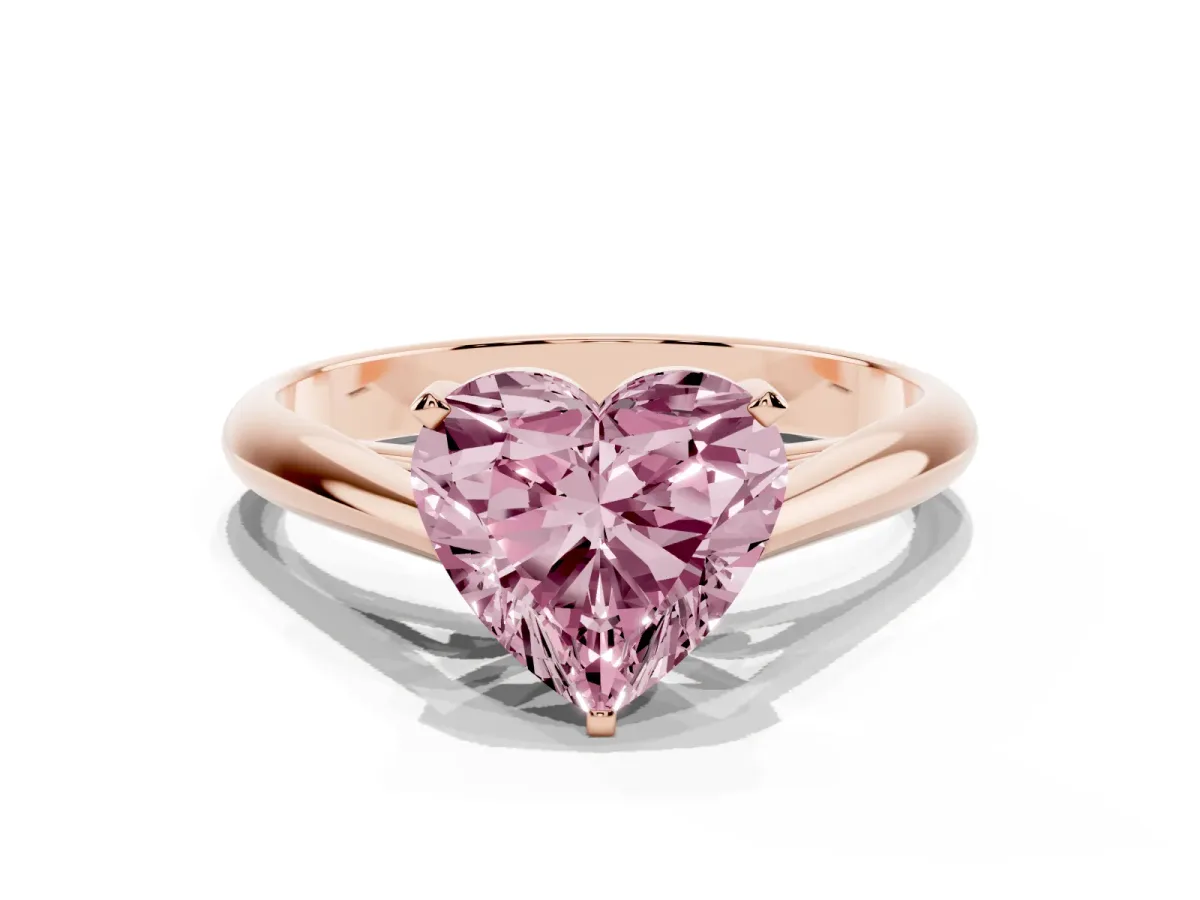 Fancy Pink Heart Cut Diamond Solitaire Engagement Ring with Cathedral Setting and Four-Prong Mount Rose gold