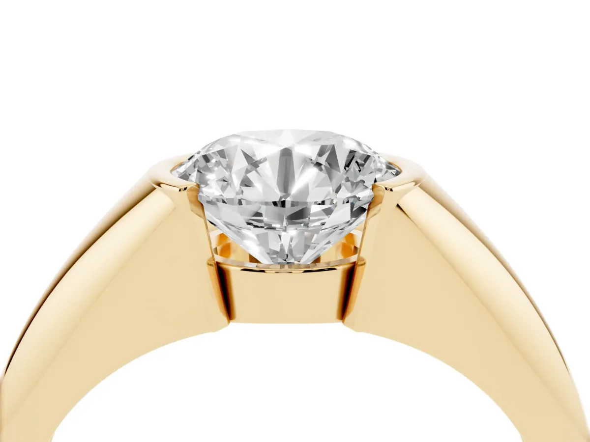 Round Cut Solitaire Tension Set Diamond Ring Yellow gold