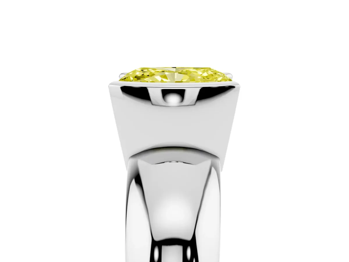 Fancy Yellow Radiant Cut Solitaire Tension Set Diamond Ring with Wide Band Silver