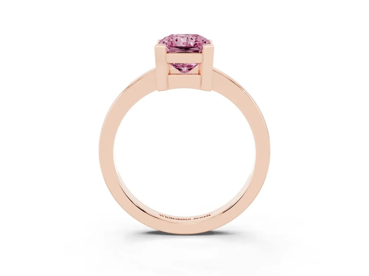 Fancy Pink Radiant Cut Cut Solitaire Ring with Four-Prong Setting and Classic Band Rose gold
