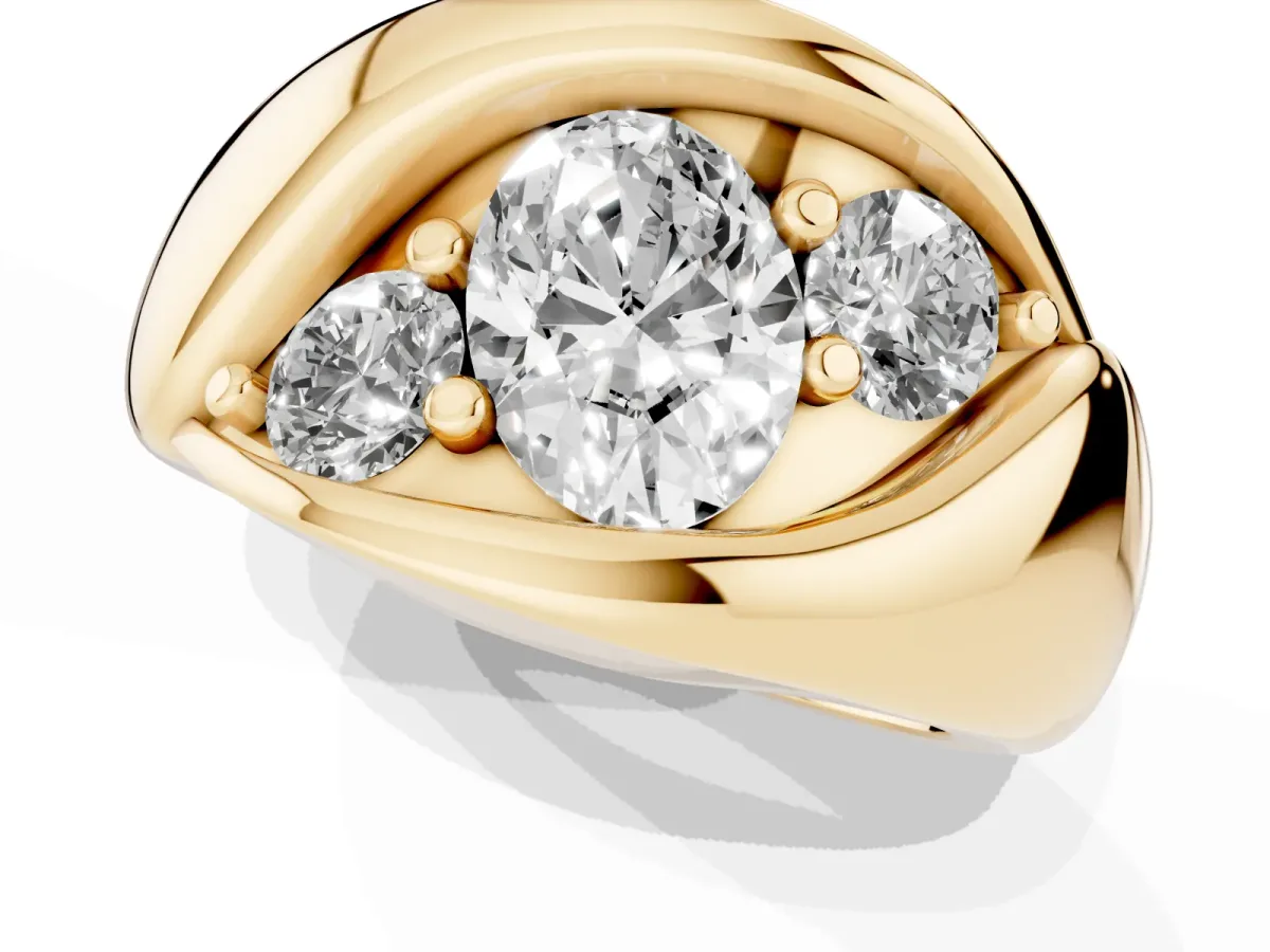 Channel Set Oval Cut Diamond Crossover Band Yellow gold