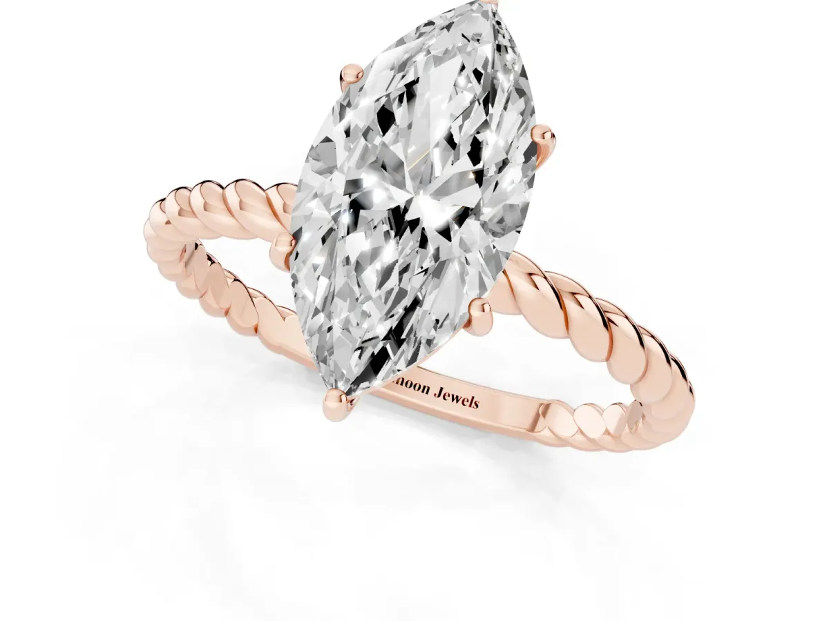 Marquise Cut Solitaire Twist Band Ring with Four-Prong Setting Rose gold