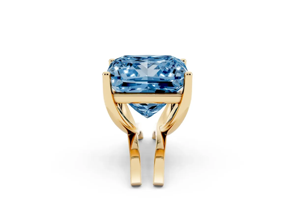 Fancy Blue Princess Cut Cut Diamond Solitaire Engagement Ring with Tapered Plain Band and Four-Prong Setting Yellow gold