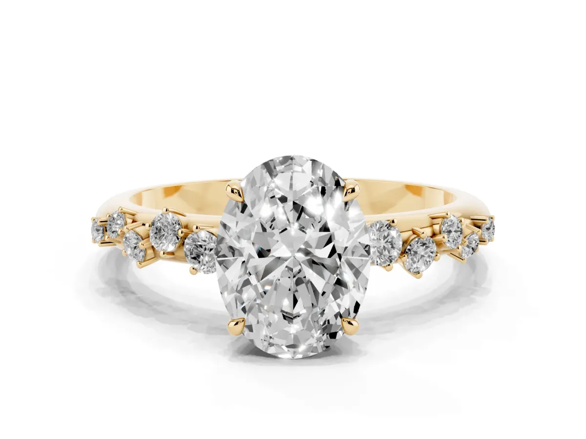 Oval Cut Diamond Cluster Prong-Set Solitaire Ring Yellow gold