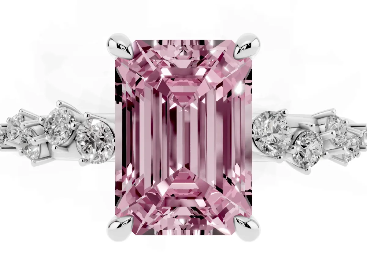 Fancy Pink Emerald Cut Cut Diamond Vine Band with Four-Prong Setting Platinum