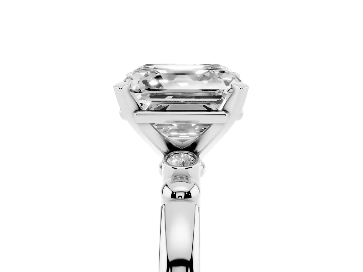 Asscher Cut Solitaire Beaded Band with Four-Prong Setting Platinum