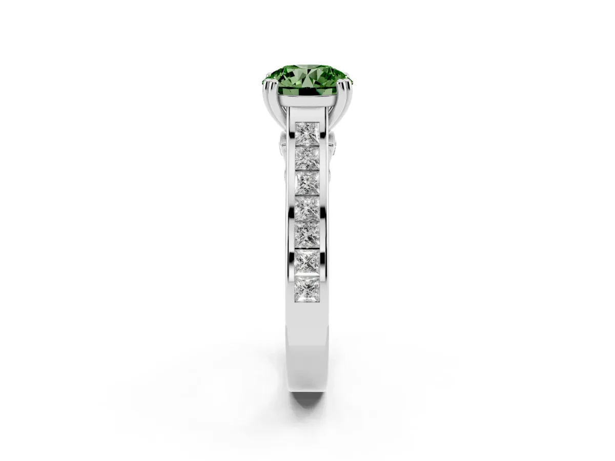 Fancy Green Round Cut Cut Channel Set Solitaire Engagement Ring with Prong Setting Platinum