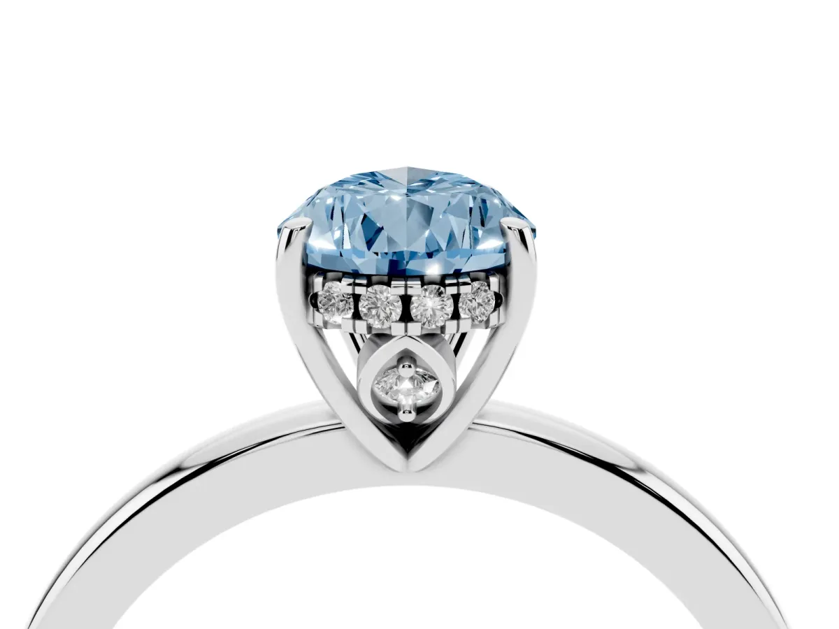 Fancy Blue Pear Cut Solitaire Diamond Ring with Prong Setting and Plain Band Platinum