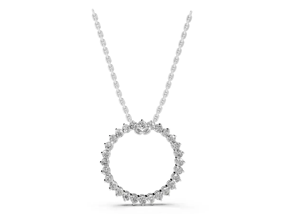 Round Diamond Prong-Set Halo Pendant White gold