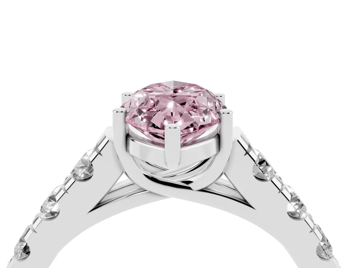 Fancy Pink Marquise Cut Cut Diamond Solitaire Ring with Micro Pave Band and Prong Setting Silver