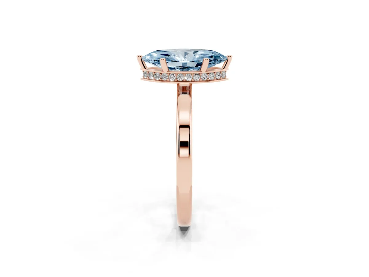 Fancy Blue Marquise Cut Cut Solitaire Engagement Ring with Four-Prong Setting on a Classic Band Rose gold