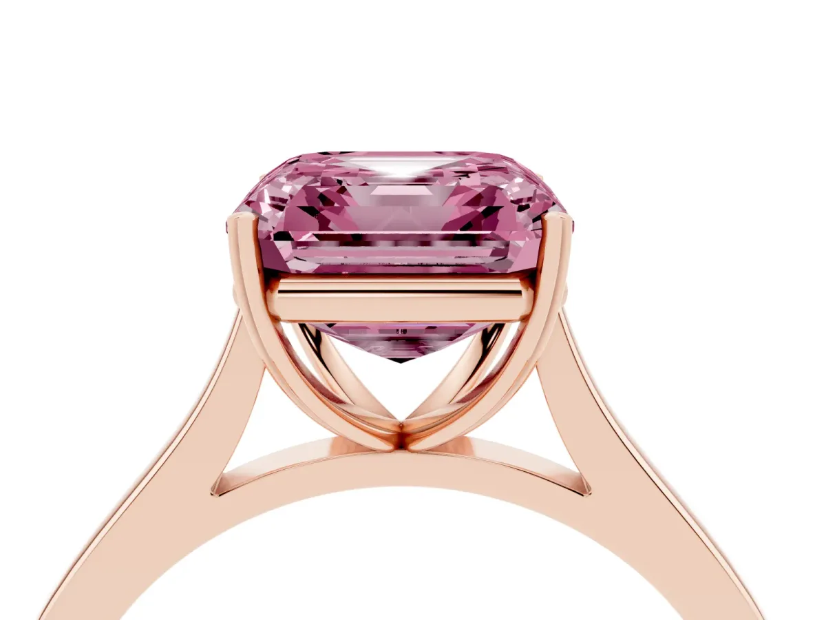 Fancy Pink Asscher Cut Solitaire Heart Prong Engagement Ring with Tapered Band Rose gold