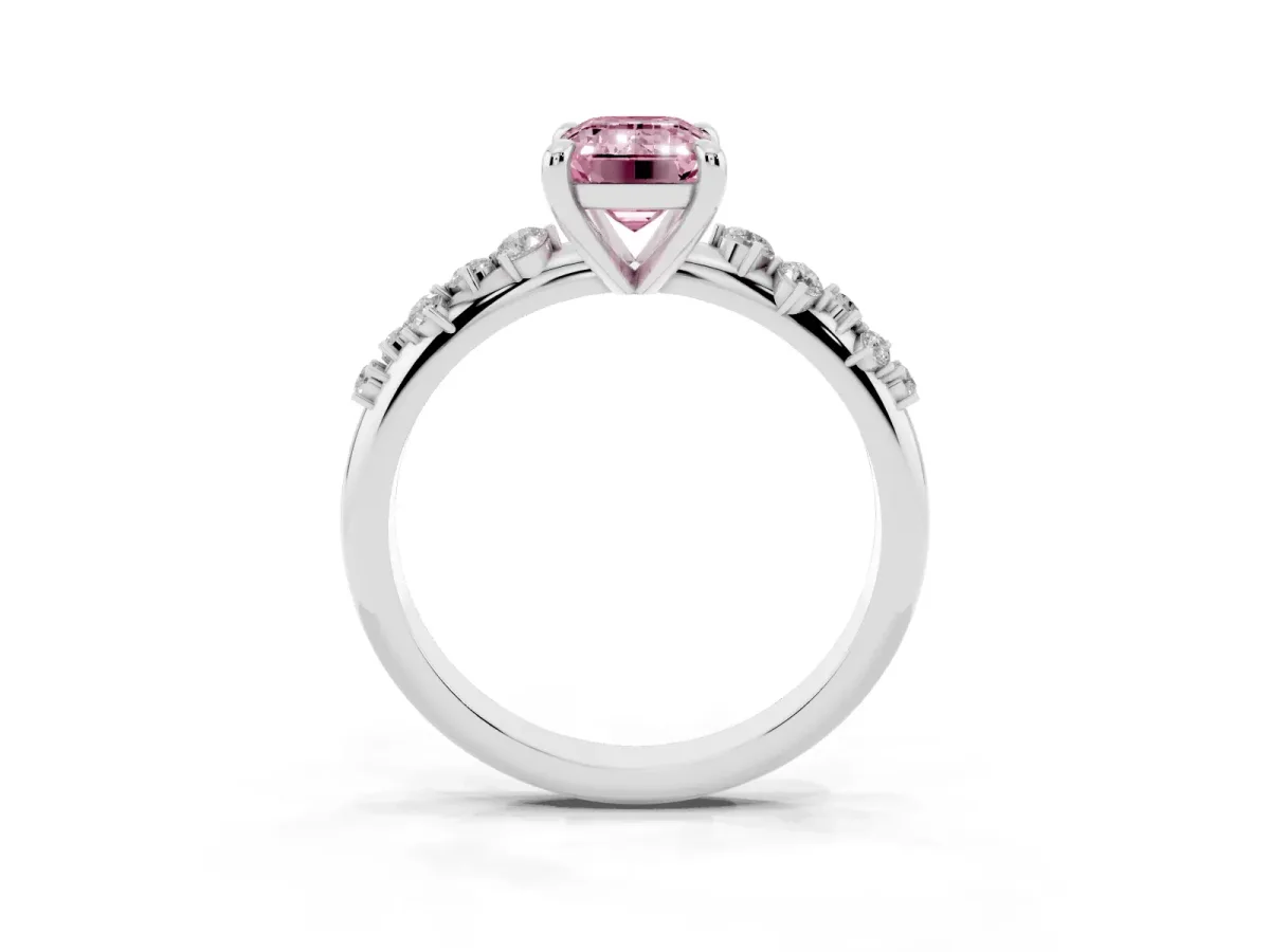 Fancy Pink Emerald Cut Cut Diamond Vine Band with Four-Prong Setting Platinum
