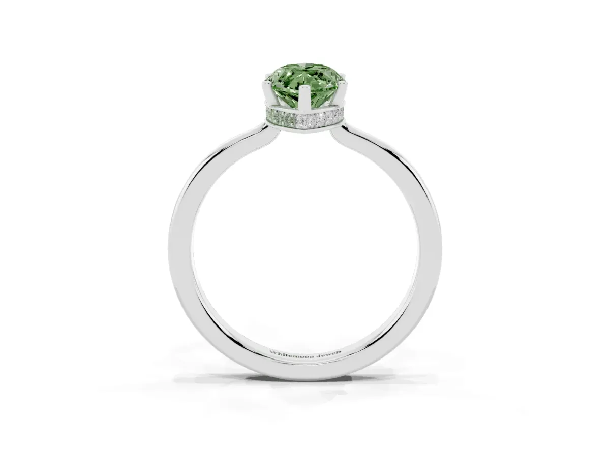 Fancy Green Marquise Cut Cut Solitaire Engagement Ring with Four-Prong Setting on a Classic Band White gold