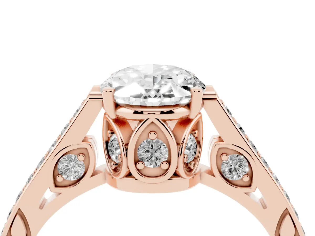 Oval Cut Cut Cathedral Pave Diamond Engagement Ring with Six-Prong Setting Rose gold