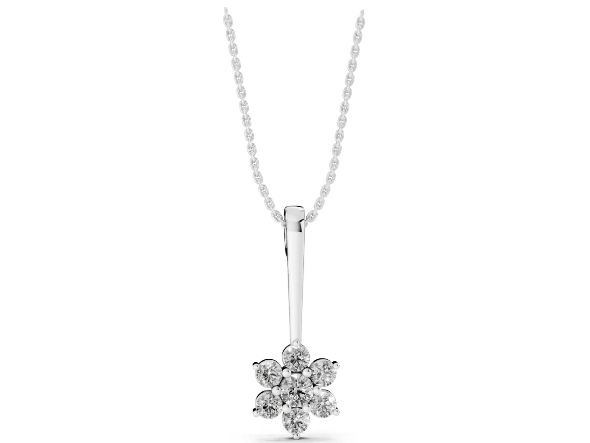 Round Diamond Cluster Pendant with Six-Prong Setting Silver