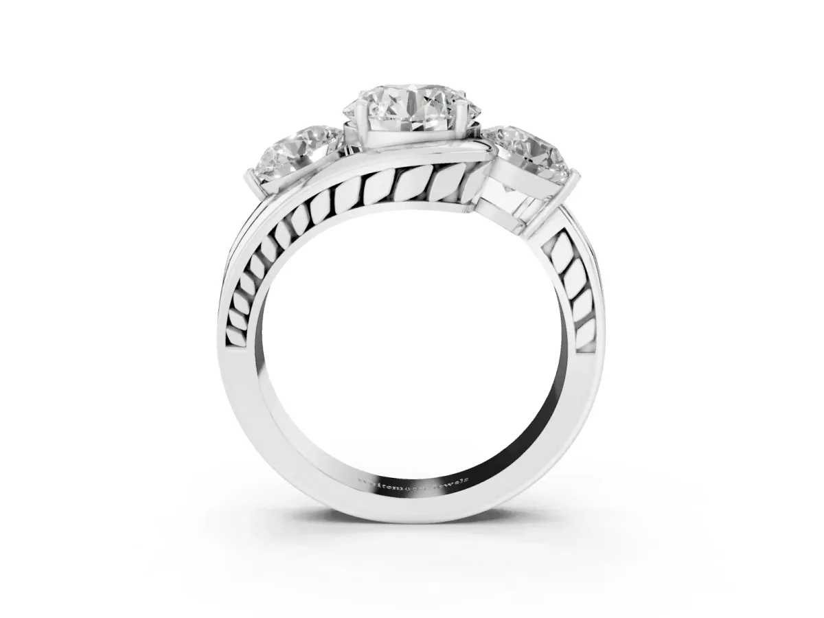 Three-Stone Round Cut Brilliant Split Shank Prong Set Ring White gold