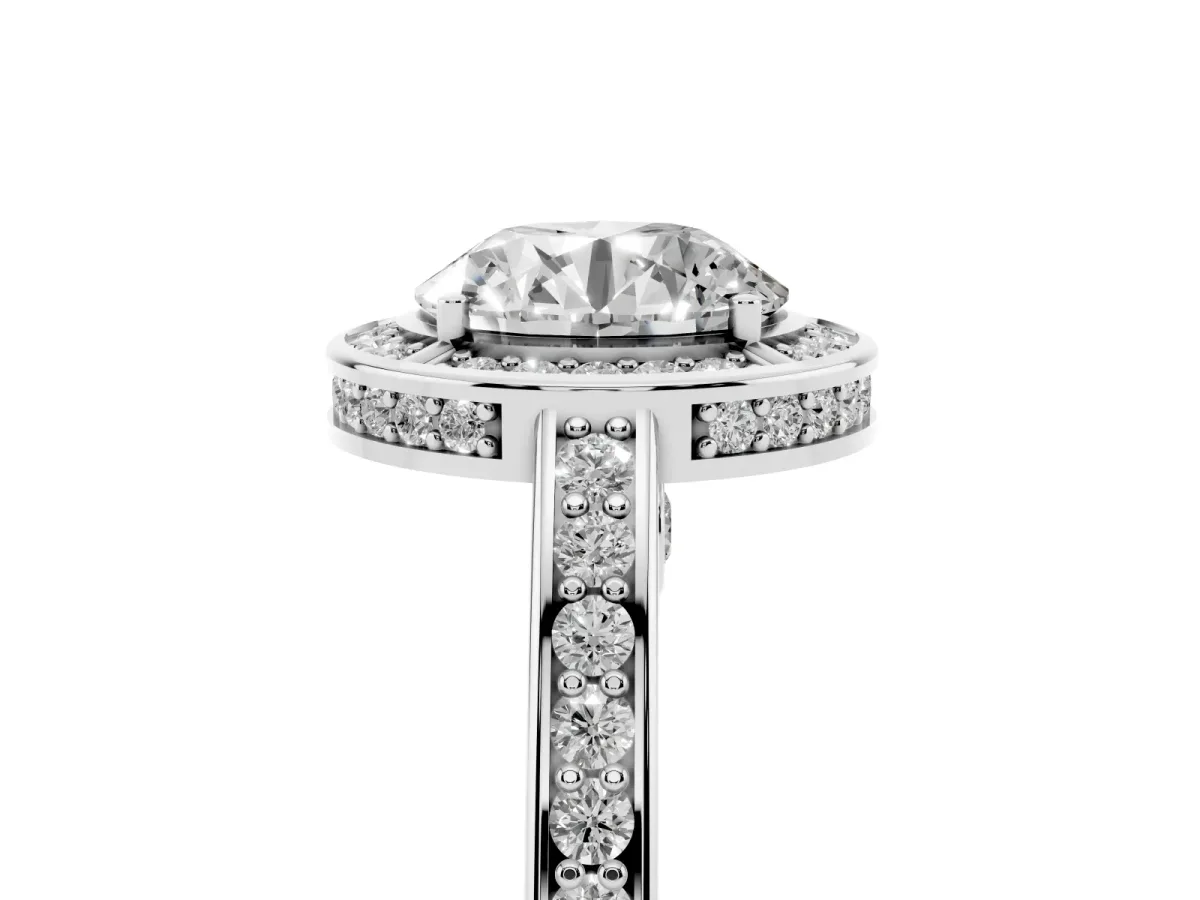 Round Cut Cut Halo Pave Split Shank Prong Setting Ring Platinum