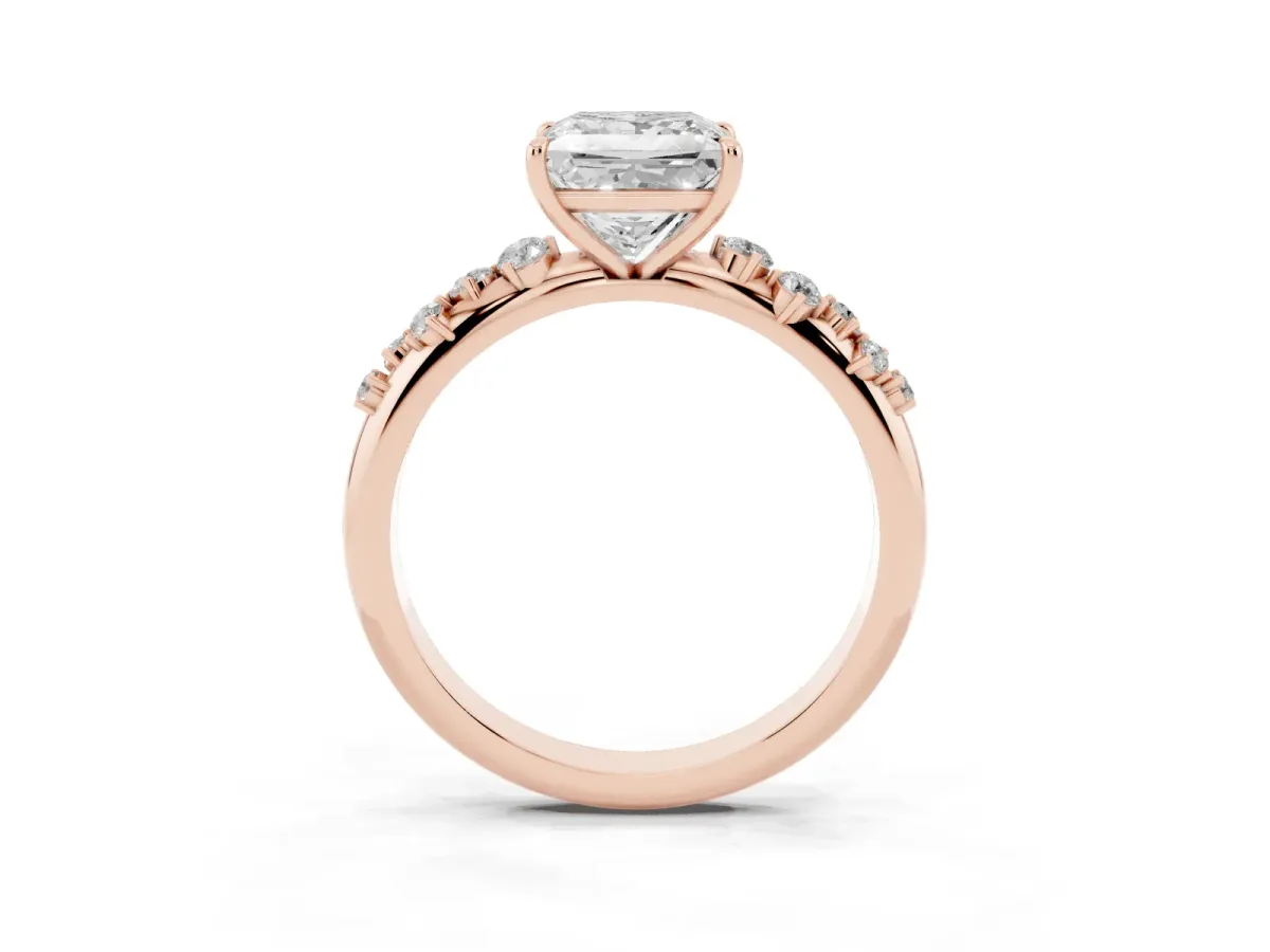 Princess Cut Diamond Cluster Prong-Set Solitaire Ring Rose gold