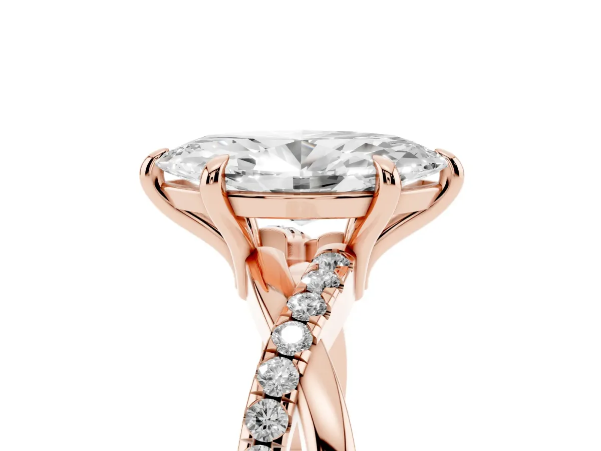 Marquise Cut Cut Diamond Twist Band Solitaire with Prong Setting Rose gold