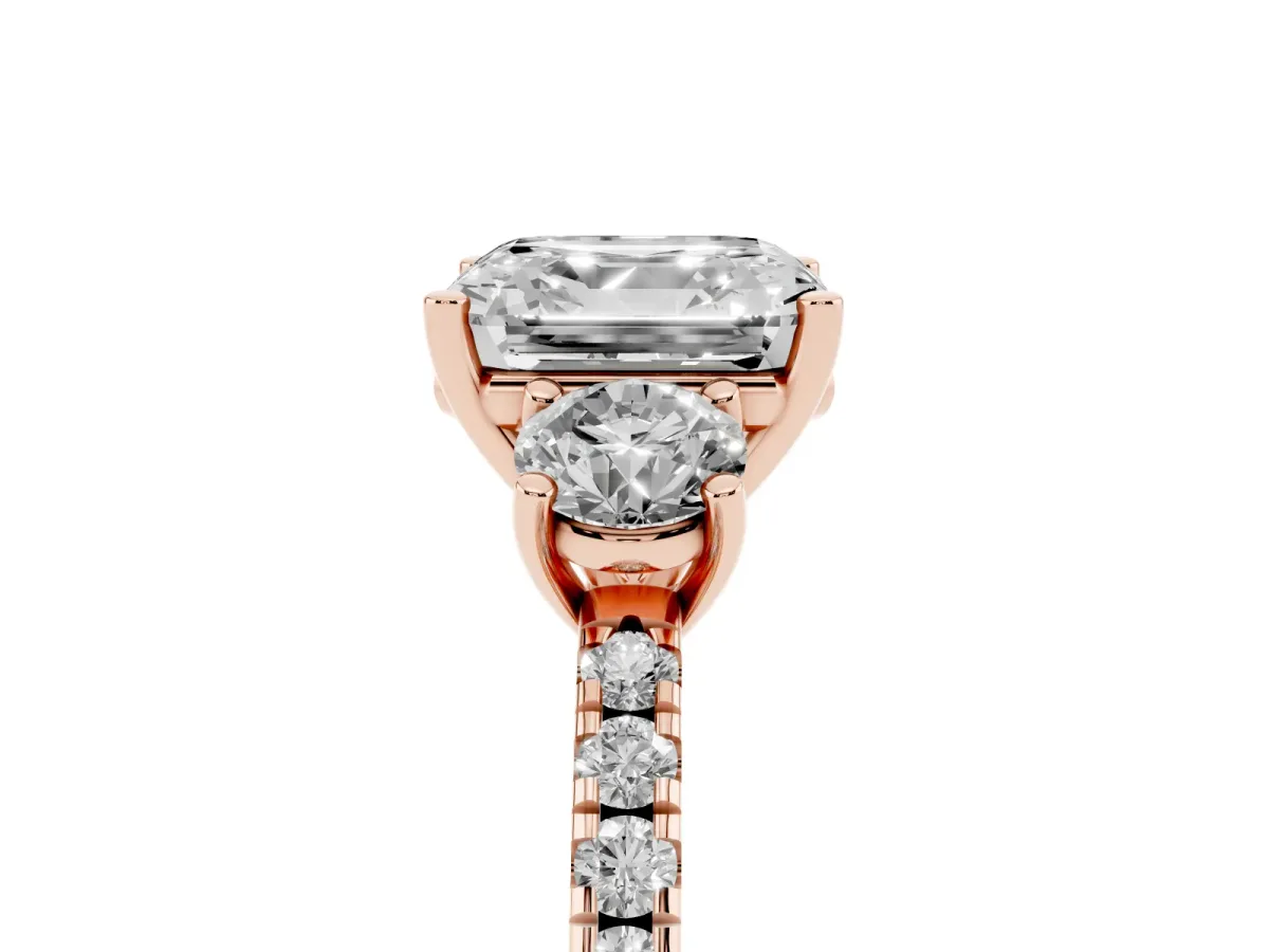 Three-Stone Asscher Cut Cut Diamond Pavé Band with Prong Setting Rose gold