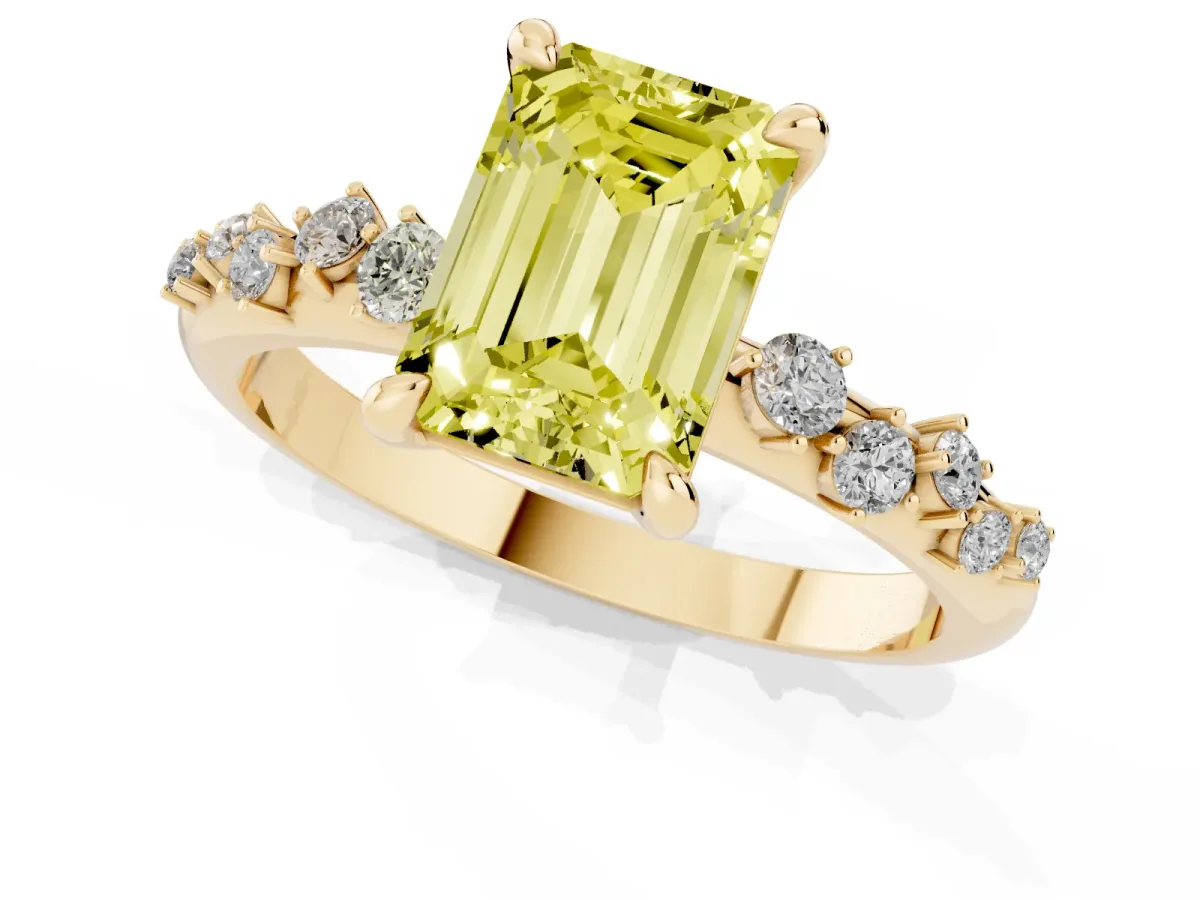 Fancy Yellow Emerald Cut Cut Diamond Vine Band with Four-Prong Setting Yellow gold