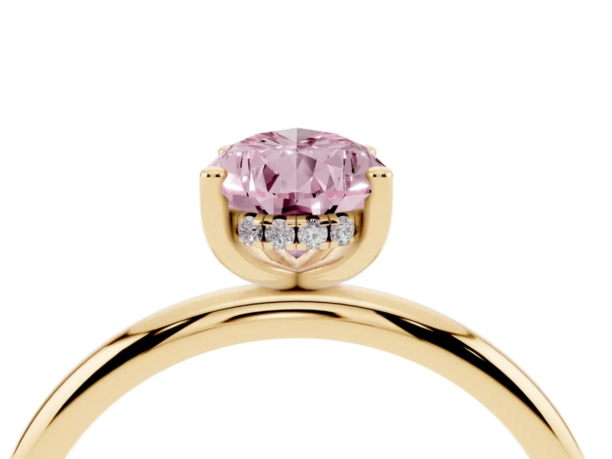 Fancy Pink Pear Cut Cut Solitaire Engagement Ring with Four-Prong Setting and Classic Band Yellow gold