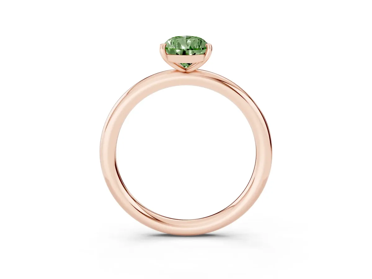 Fancy Green Pear Cut Solitaire Diamond Ring with Four-Prong Setting on a Plain Band Rose gold
