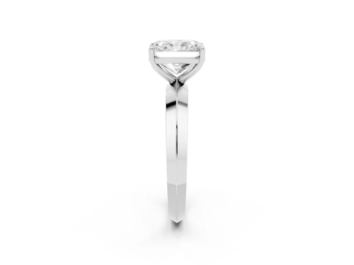 Radiant Cut Cut Solitaire Engagement Ring with Flat Band and Four-Prong Setting Silver